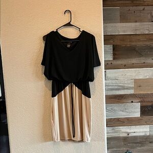 Chic Black and Cream Midi Dress